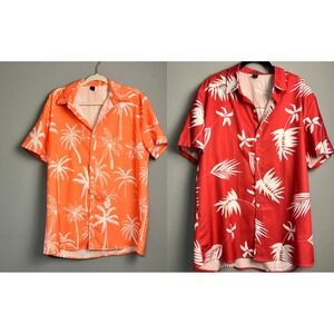 Bungle of 2‎ ROMWE Men's Tropical Palm Tree Button Up Shirt Orange Red XL Aloha